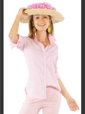 Gretchen Scott light weight cotton button down light pink 3/4 sleeve